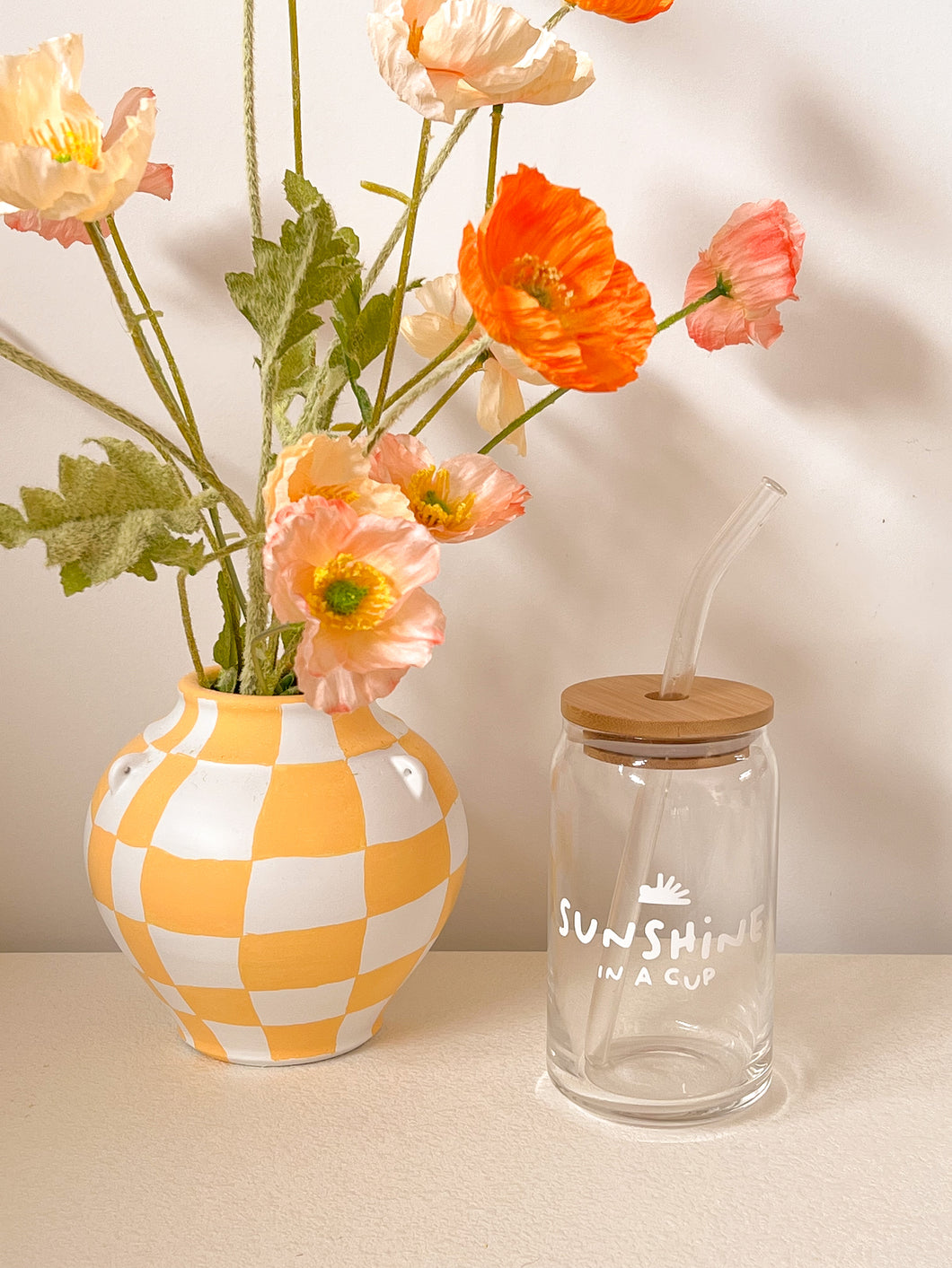 Glass Cups with lid & straw